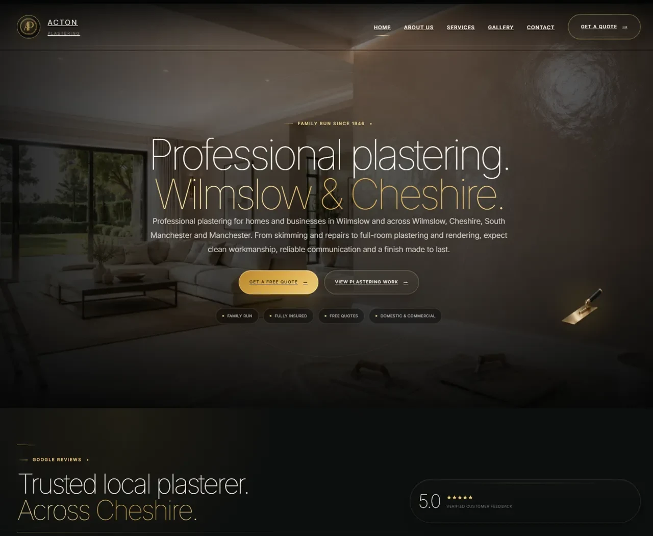 Acton Plastering homepage displayed on a laptop