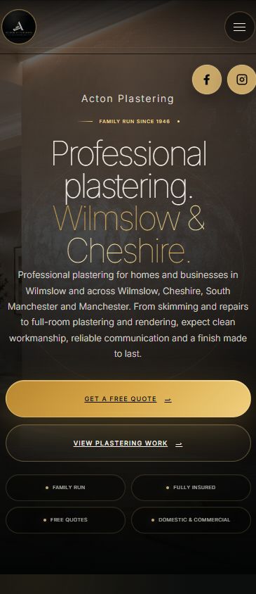Acton Plastering website in its mobile layout